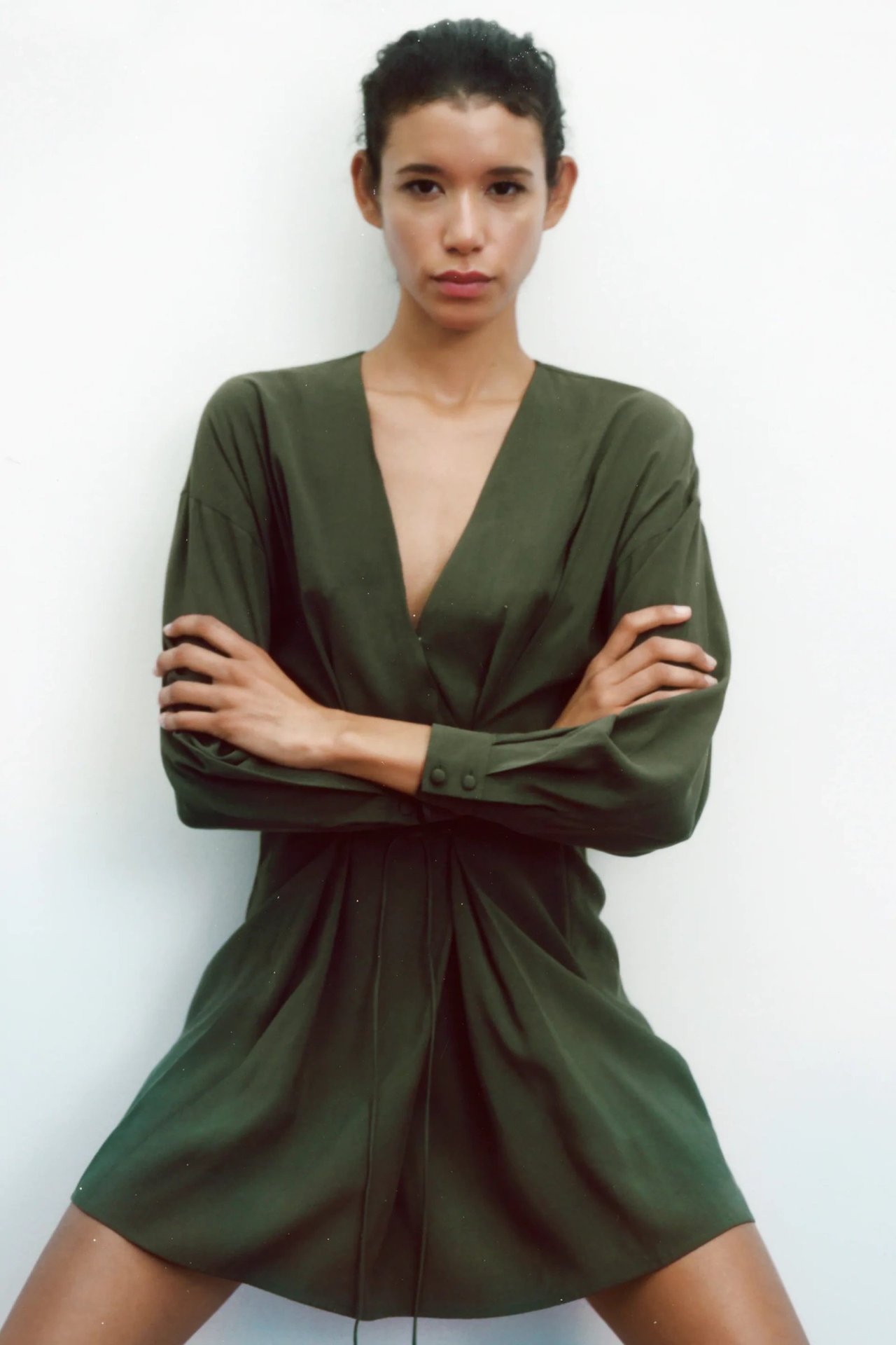 欧美za批发2021春带饰迷你长袖连衣裙U77-41361