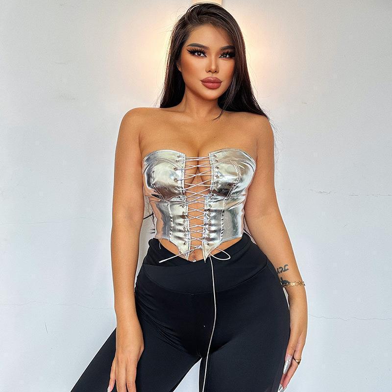 Cross-Border European and American Women's Fashion 2026 Trendy Sexy Lace-Up Hot Girl Tops Waist-Cinching Cardigan Slimming Tank Top Cross-Border European and American Women's Fashion 2026 Trendy Sexy Lace-Up Hot Girl Tops Waist-Cinching Cardigan Slimming Tank Top