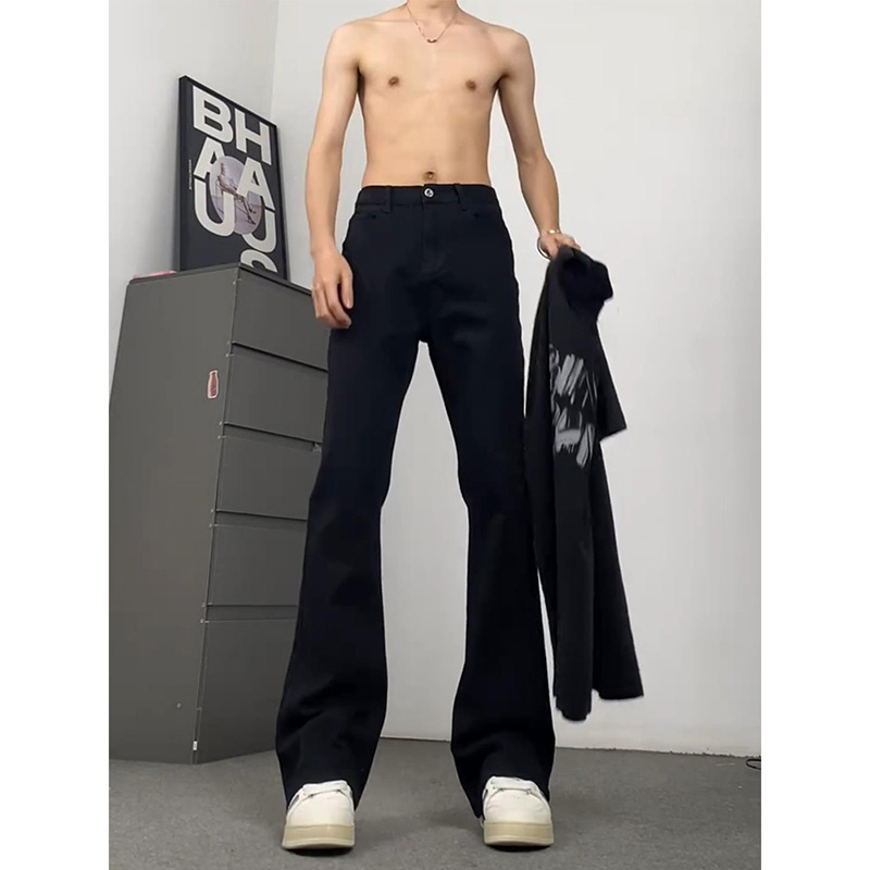 White micro-lar jeans men's summer all-match ruffian handsome high-end sense pants slim leg long casual machete pants