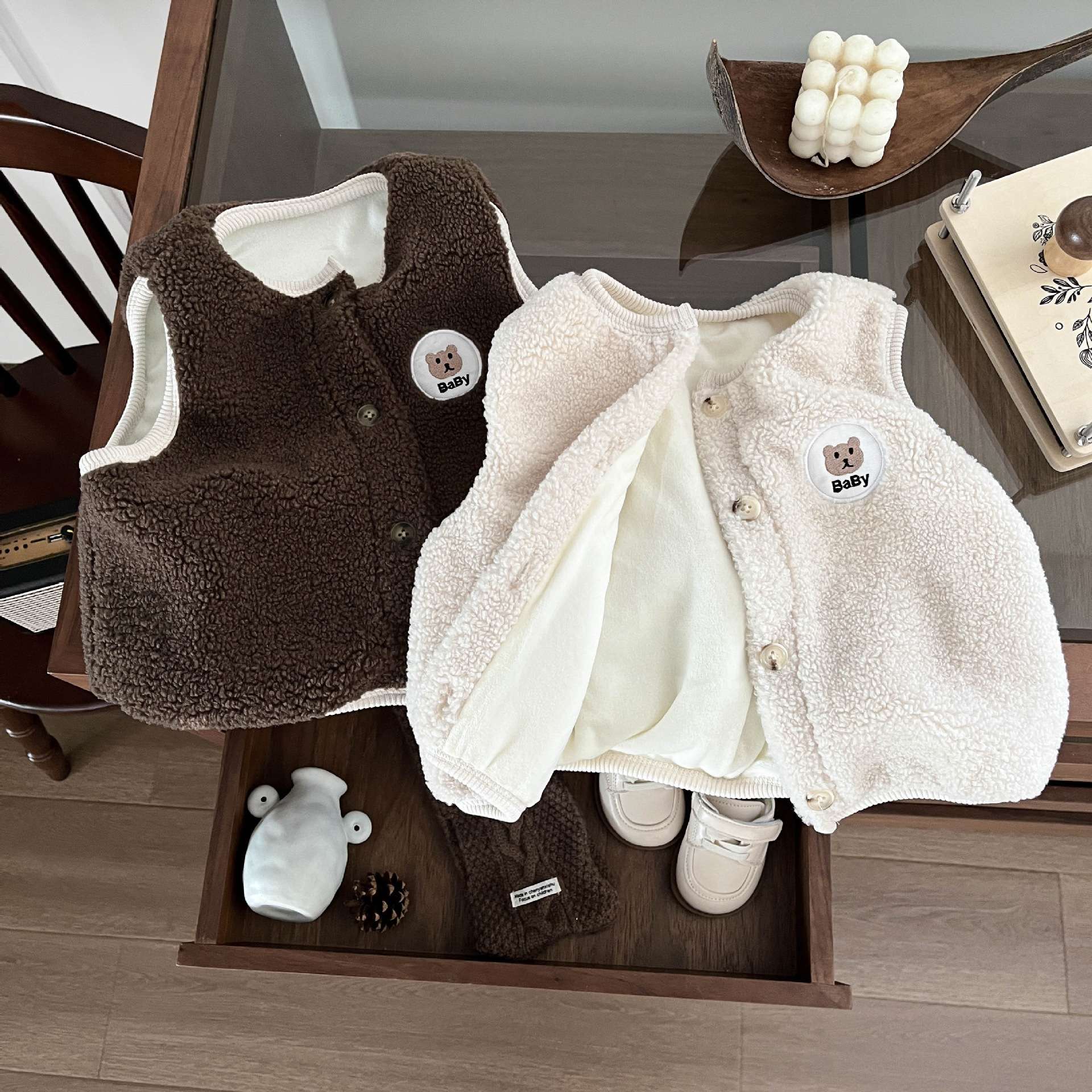 婴儿加绒马甲秋冬装外穿男女宝宝衣服上衣新生儿毛绒背心保暖马夹