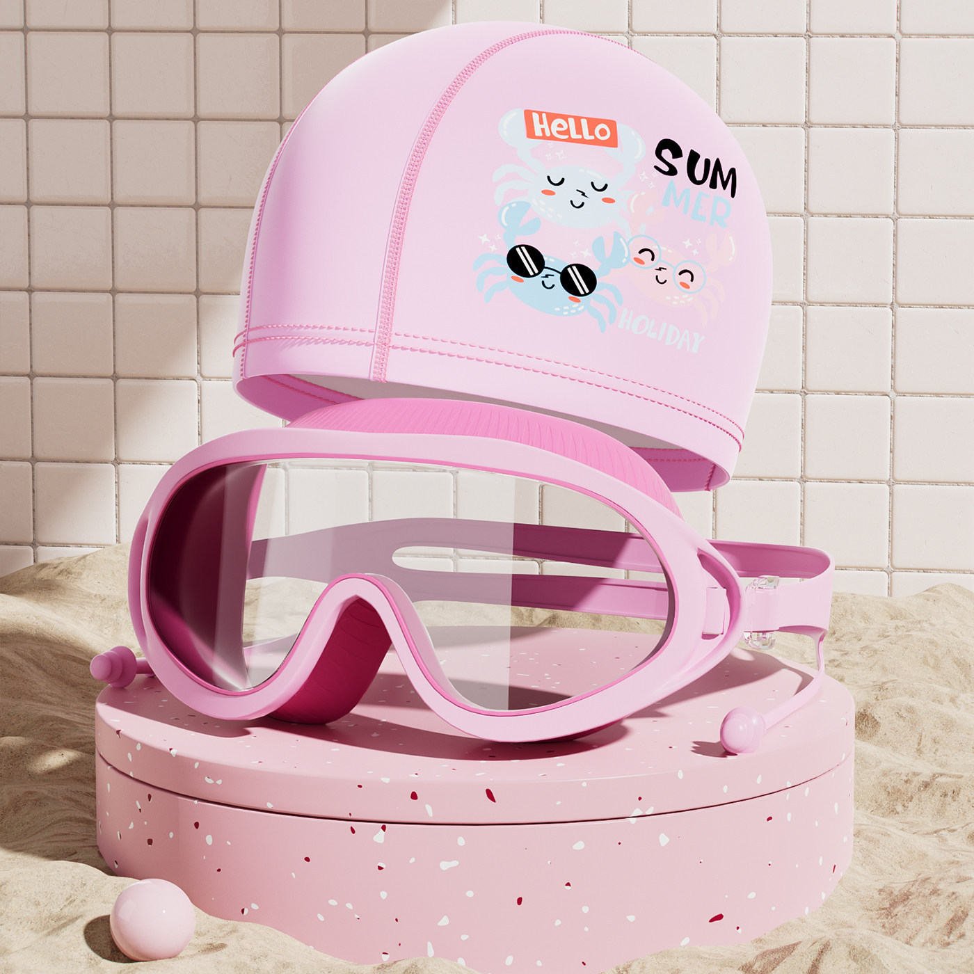 Set de Gafas de Natación de Marco Grande con Gorro para Niños PC Antivaho e Impermeable image 12