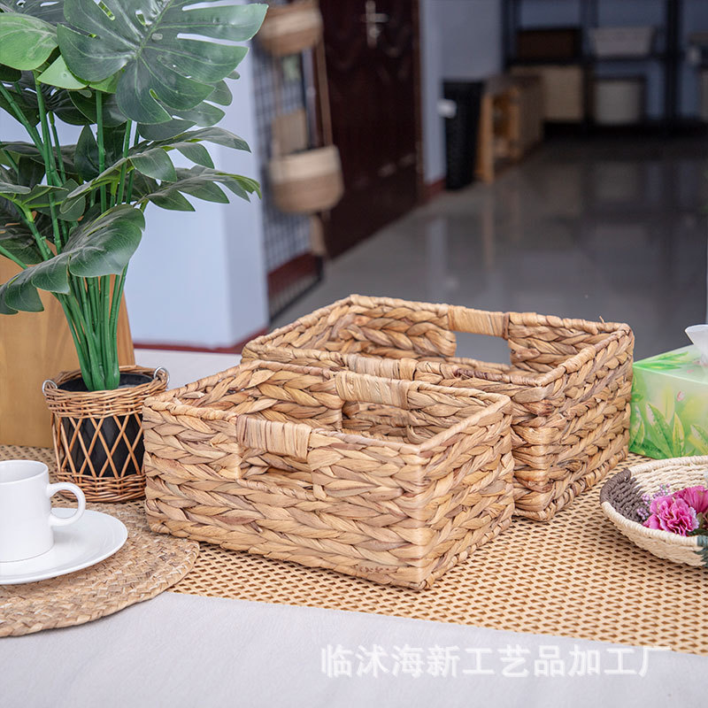 北欧风水葫芦草储物篮手工编织筐客厅摆件家用桌面杂物草编收纳筐