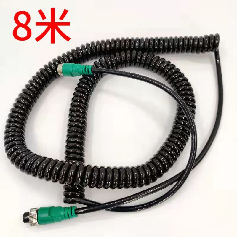 Truck reversing camera spiral connection cable, universal for towing semi-trailers, four-channel monitoring aviation spring cable