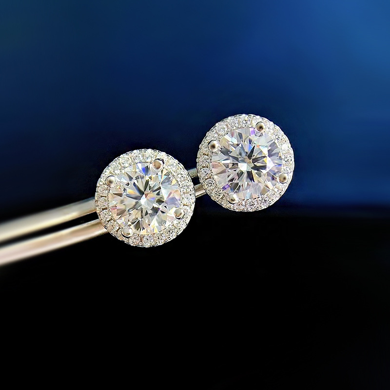 925 Sterling Silver Material 1 Pair 925 Sterling Silver Zircon Round Ear Studs