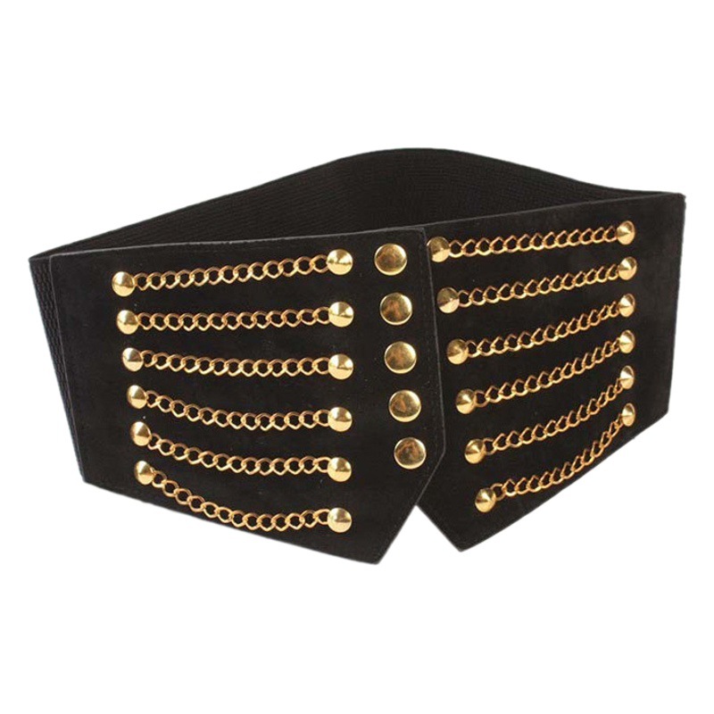 Transfronteriza europea y americana moda punk estilo Super ancho cinturón de cadena de las mujeres remache decoración todo partido elástico cintura sello al por mayor