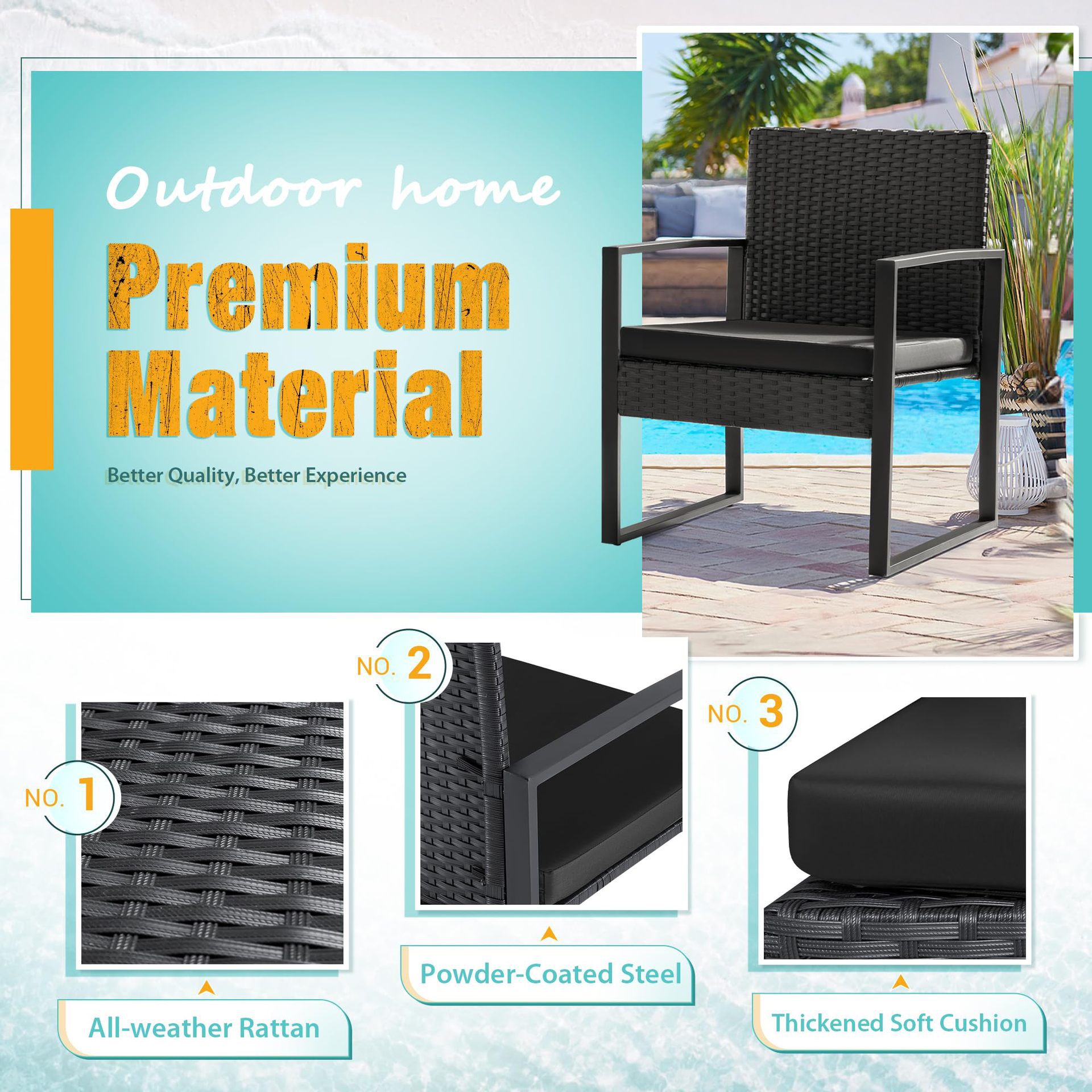 Amazon Promoción al aire libre 3 piezas sofá de caña patio jardín balcón hotel silla de caña muebles transfronterizos