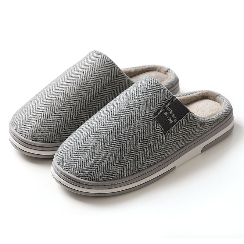 Lidani Extra Large Men's Cotton Slippers Autumn Winter Plush Warm Indoor Non-Slip Silent Couple Cotton Slippers Women_vogvips.com