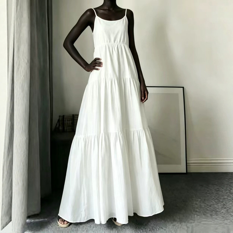 Cross-border plus-size U-neck camisole dress for women, long Korean-style summer dress for plus-size women, conceals belly, extra-long to ankle A-line dress Cross-border plus-size U-neck camisole dress for women, long Korean-style summer dress for plus-size women, conceals belly, extra-long to ankle A-line dress