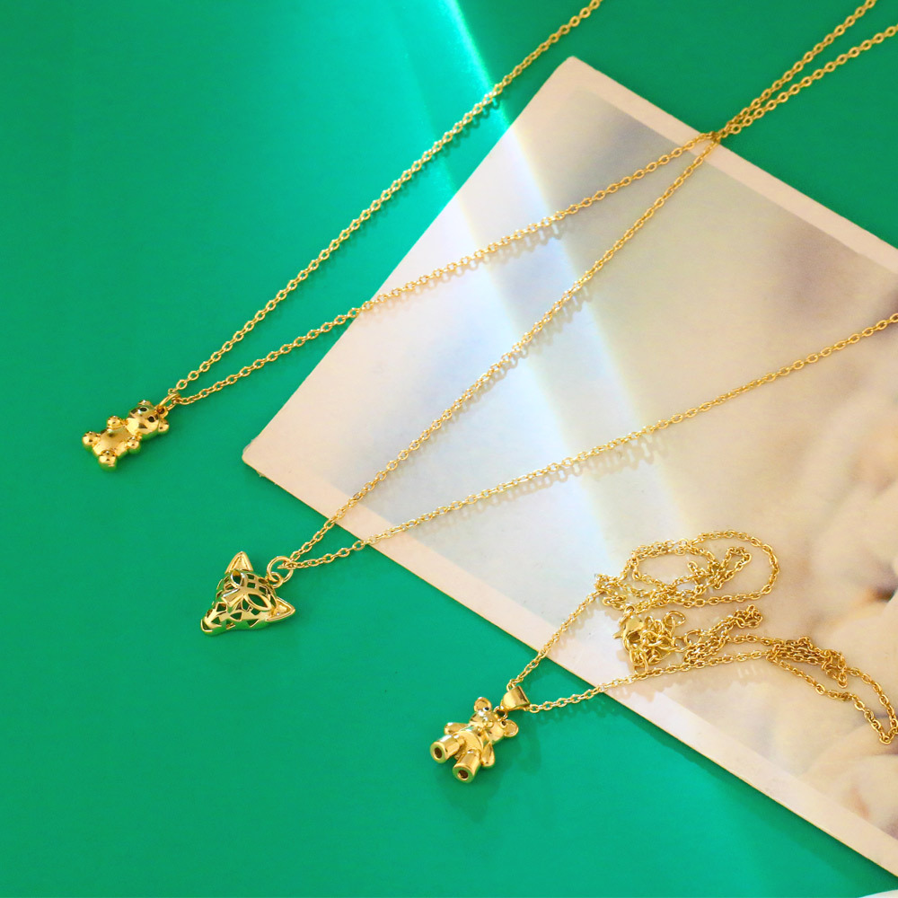 hip-hop cartoon cute bear leopard head copper necklace retro 18K gold plated pendant
