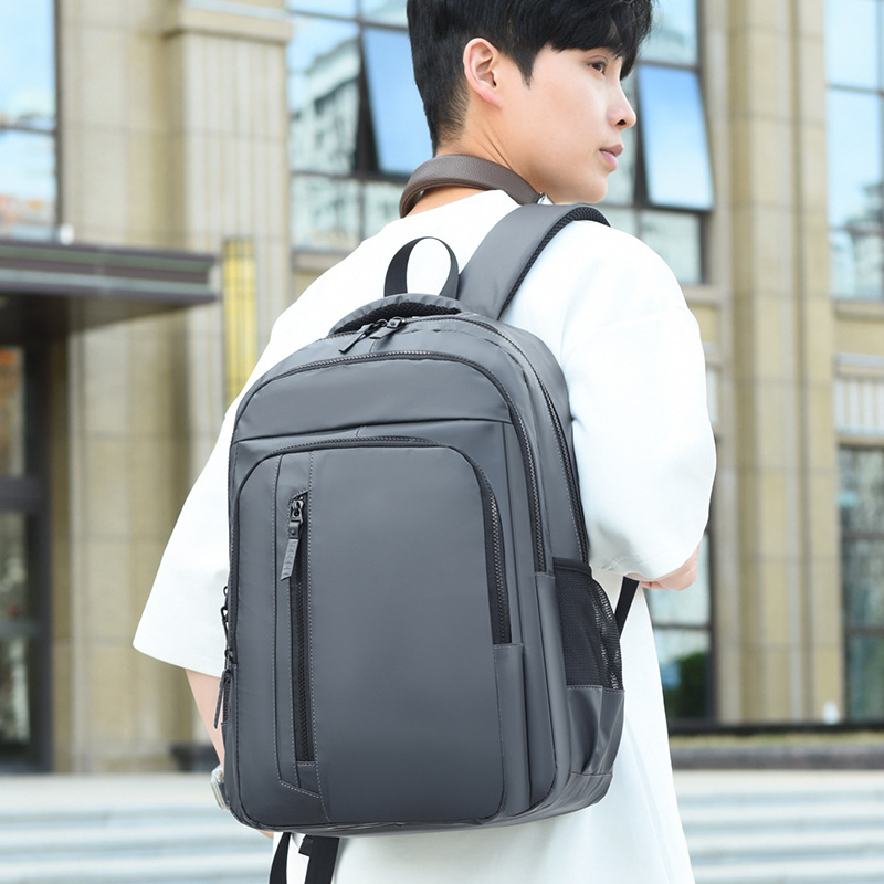 New Leather Film Water-Repellent Backpack, Men's Business Bag, Travel Backpack, Solid Color Computer Bag, Men's School Bag