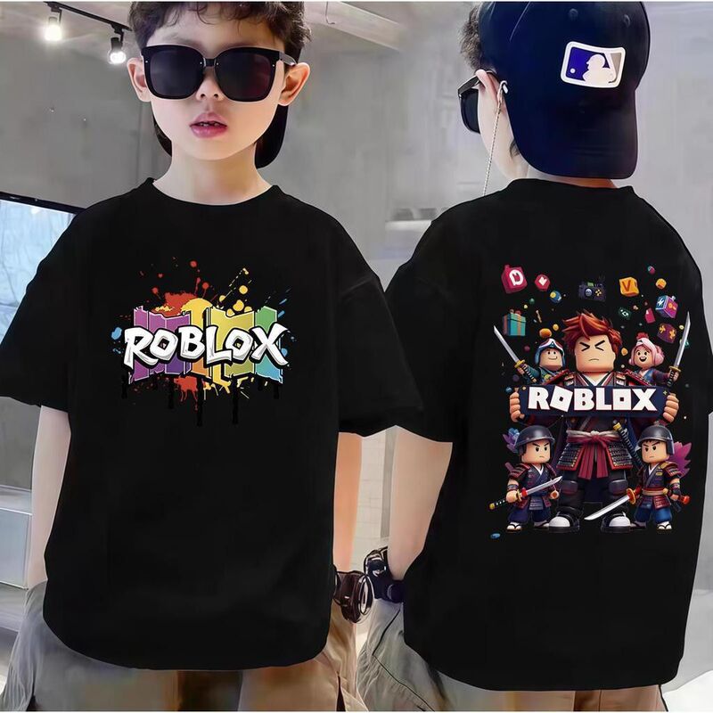 2026 Spring and Summer New Trendy Ins Cartoon Print Boys' Pure Cotton Short-Sleeve Casual Base Shirt for Older Children 2026 Spring and Summer New Trendy Ins Cartoon Print Boys' Pure Cotton Short-Sleeve Casual Base Shirt for Older Children