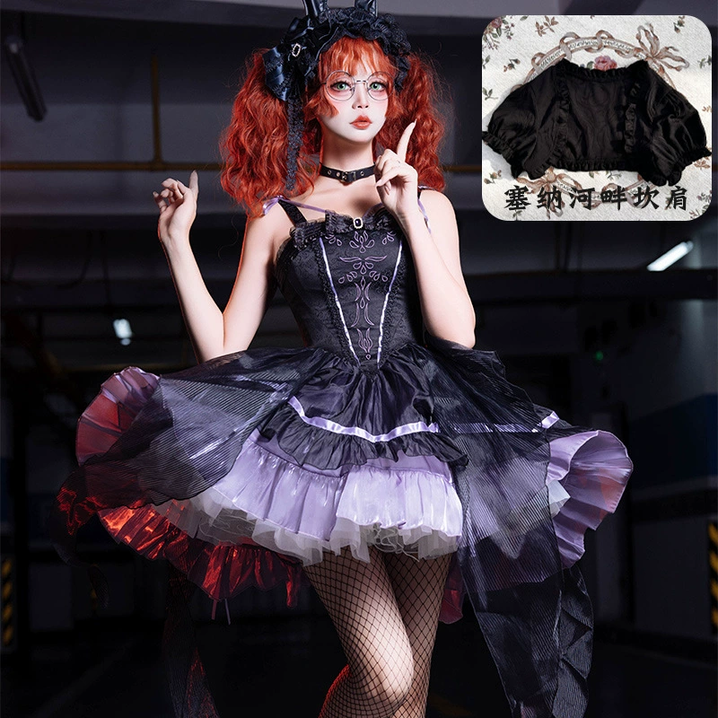 Гпарчовый сад Lolita Wansheng [Волшебная девушка] Тонкая вышивка готический стиль фиолетовый черный JSK Ga Sena Can плечи