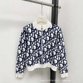 秋季新款字母针织毛衣外套男女百搭网红同款高级时尚简约圆领上衣