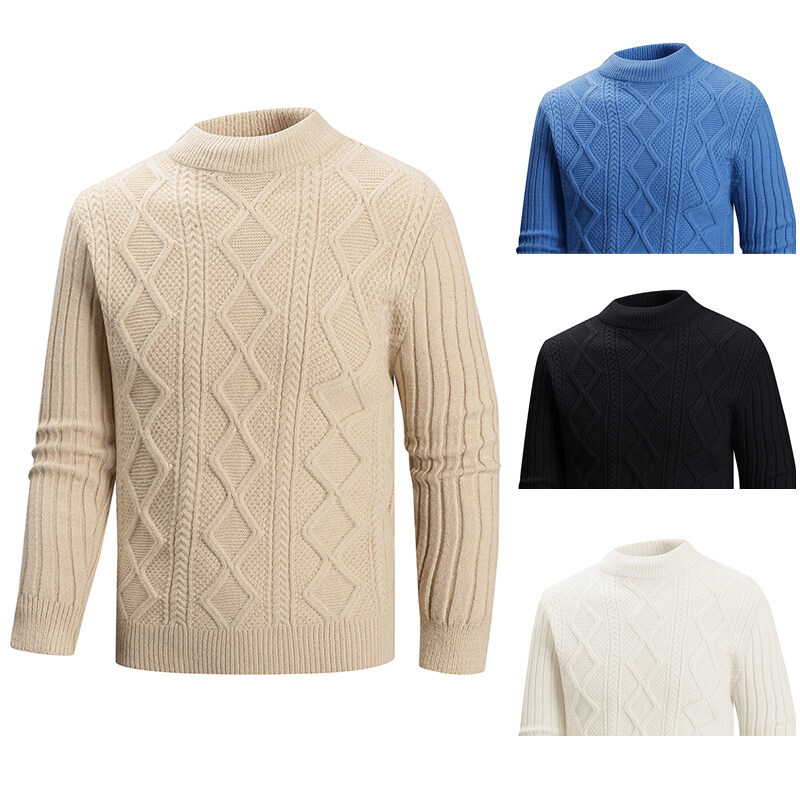 ​​Korean-Inspired Knit Cardigan – Men's Oversized Twist Stitch Sweater (White/Black/Khaki/Blue, M-3XL)​​_viptrois.com