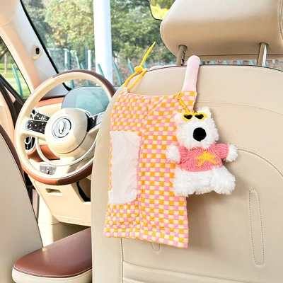 Seat Back-Mounted Tissue Bag – Car tissue box/set - bubble-checkerboard-hanging-tissue-box-yellow-powder-diy-puppy
