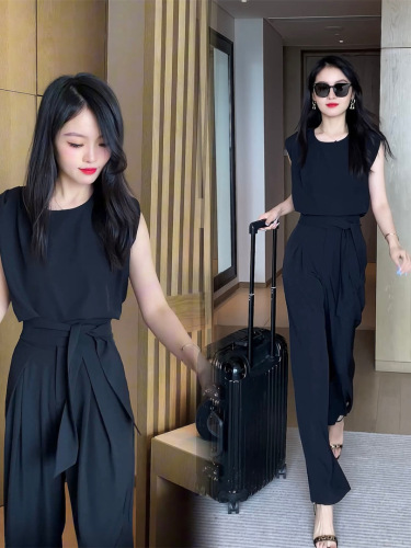 Chic Set for Women 2025 Summer New Trendy Youthful Stylish Loose Hiding Fat Wide Leg Pants Two-Piece Set
