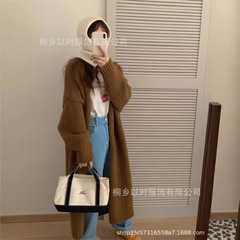 秋と冬の新しい韓国風のゆったりとした大きなコート、女性用のロング丈で快適なアウターウェア、セーター、大きなカーディガン、着痩せ効果あり