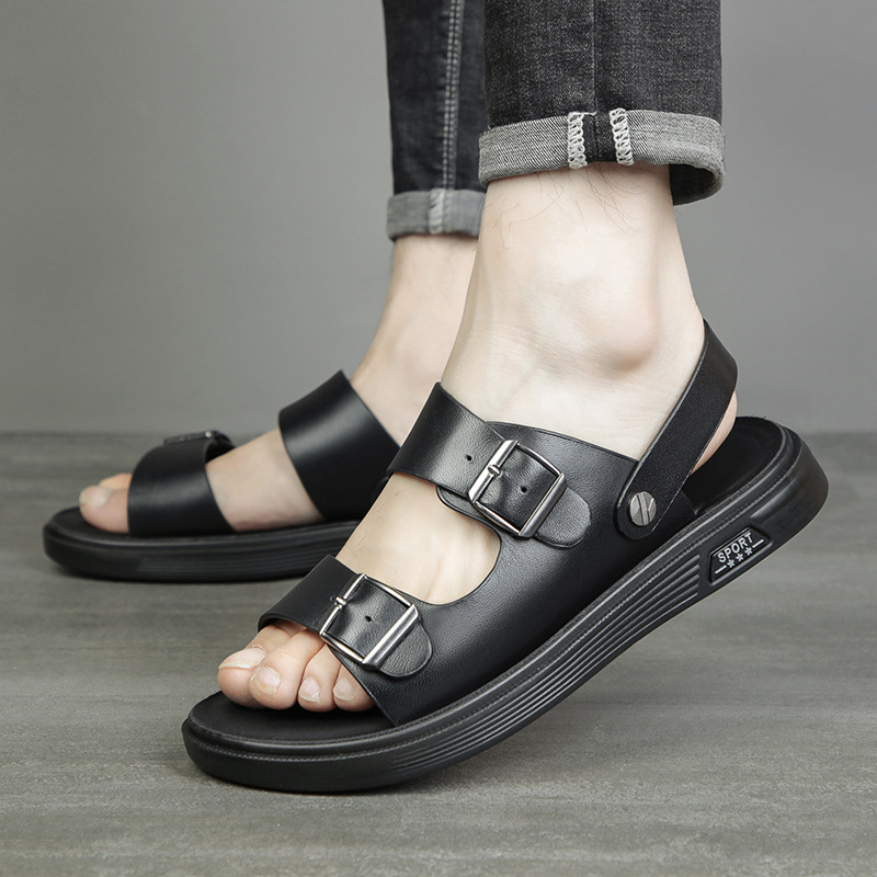 2023 verano nuevos hombres zapatos de playa de cuero genuino sandalias al aire libre primera capa de piel de oveja zapatillas de cuero casuales zapatos de los hombres