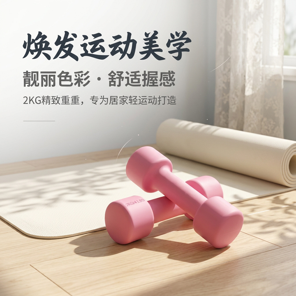【跨境认证】2KG软质硅胶哑铃家用健身 女士男士防滑握把