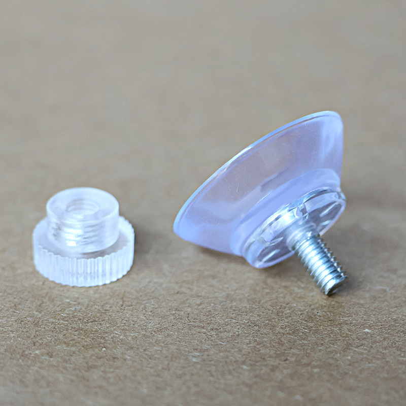 2,5 cm fuerte ventosa de plástico transparente gancho de vidrio PVC con M4 tornillo varilla de plástico tuerca pie almohadilla antideslizante sólido