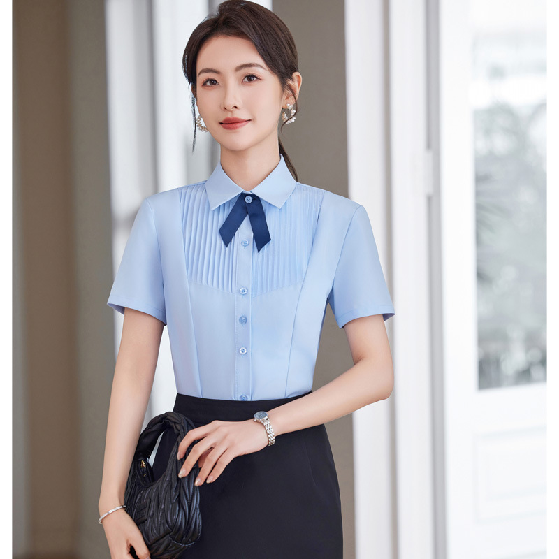 Blue Short-Sleeved Shirt Female Summer Kindergarten Teacher Uniform Suit British Style Principal Professional Administrative Work Clothes