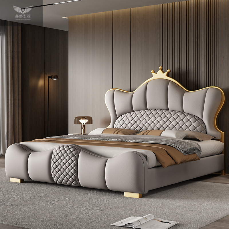 Cama doble de cuero de lujo moderna y simple italiana de lujo nuevo estilo de alta gama en línea bolsa de almacenamiento cama de boda