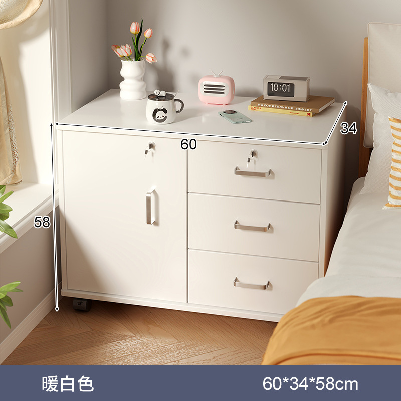Mesita de noche móvil con cerradura, dormitorio doméstico moderno simple, armario de almacenamiento junto a la cama, armario de almacenamiento simple