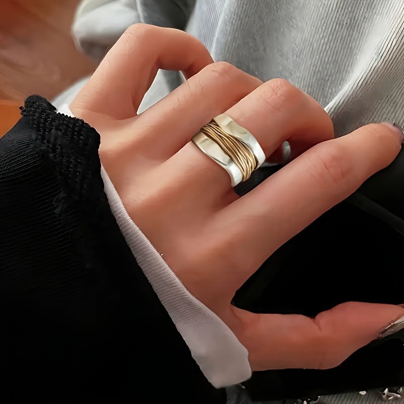 Geometrischer Breiter Vintage Ring Schlichter Damen Modeschmuck_voghion.com
