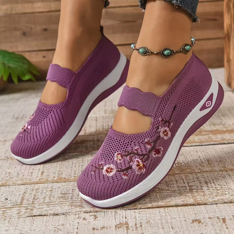 Zapatos de mujer zapatos casuales transfronterizos de impresión de moda zapatos transpirables y cómodos zapatos tejidos de tela al aire libre zapatos de malla