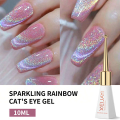 彩虹貓眼美甲新款貓眼網紅流行百變爆閃貓眼膠彩色偏光美甲店專用