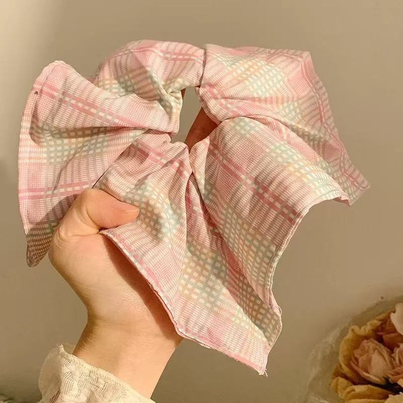 5679 스퀘어 스카프-핑크 그린 체크무늬 (22cm)