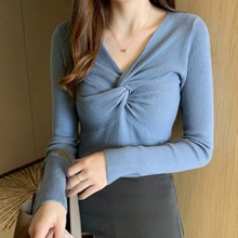 2025秋季新款修身针织衫女长袖领性感上衣女内搭毛衣薄款打底衫