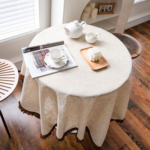 Yimanqiyun tablecloth polyester and linen solid color tablecloth khaki tassel American country home rectangular factory direct supply