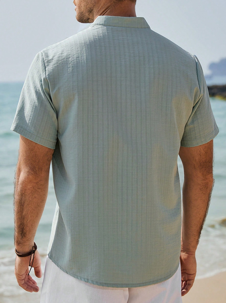 Men's Clothing Men's Short Sleeved Collared Casual Breathable Shirt Cotton Linen Beach Vacation Style Summer Top Polyester_viptrois.com