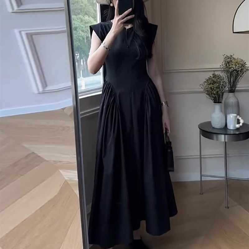 Đầm liền không tay nữ kiểu Pháp tinh tế, thiết kế che bụng, dáng suông — Váy liền màu đen chi tiết 4