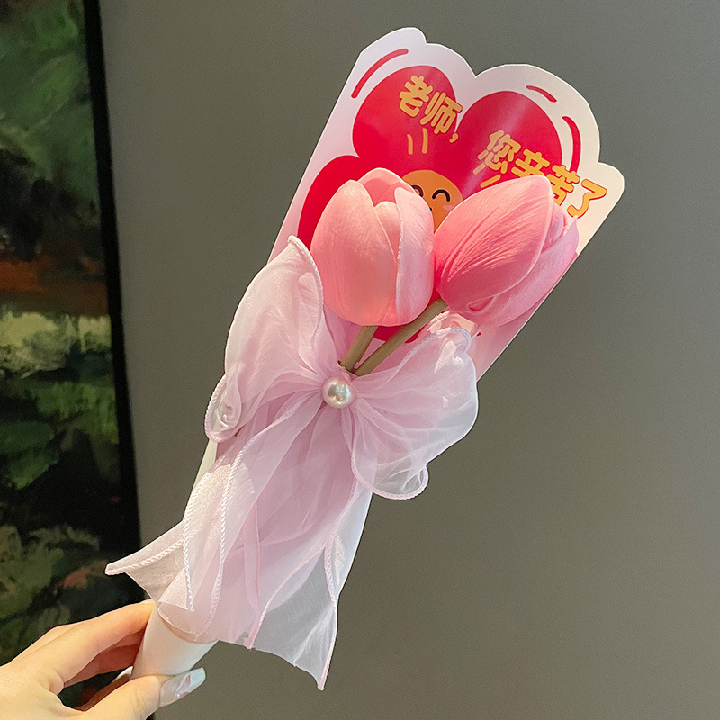 教師の日手作り DIY ギフト幼稚園女性教師のためのチューリップブーケ実用的なフラワーペン新学期ギフトペン|undefined