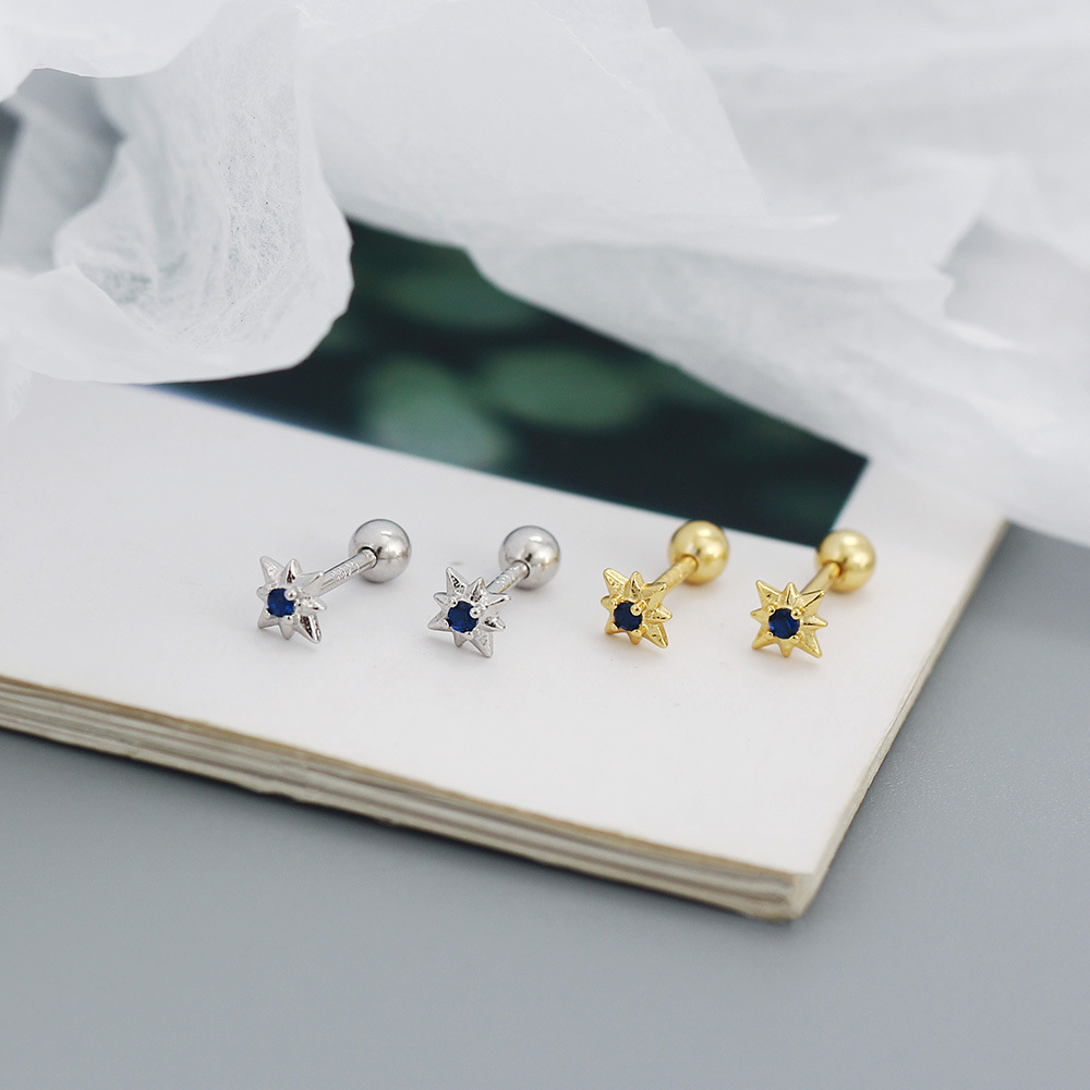 Silver Material 1 Pair Silver Star Zircon Electroplating 18K Real Gold Plated Platinum Plated Ear Studs