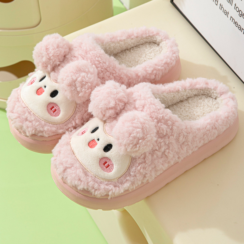 Adultos de dibujos animados zapatillas de algodón interior mujer conejo bola peluche lindos cómodos y cálidos impresión oso pareja zapatillas hombre