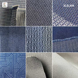 小香风牛仔服装面料肌理细纹华夫格提花牛仔彩色牛仔布箱包帽子布