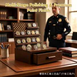 跨境木质桌面硬币展示架多层带抽屉奖牌收藏架纪念币收纳陈列架