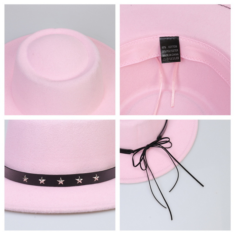 Sombrero de mujer transfronterizo Otoño e Invierno sombrero plano estrella de cinco puntas cinturón Accesorios Sombrero de lana sombrero de Panamá Jazz sombrero de hombre