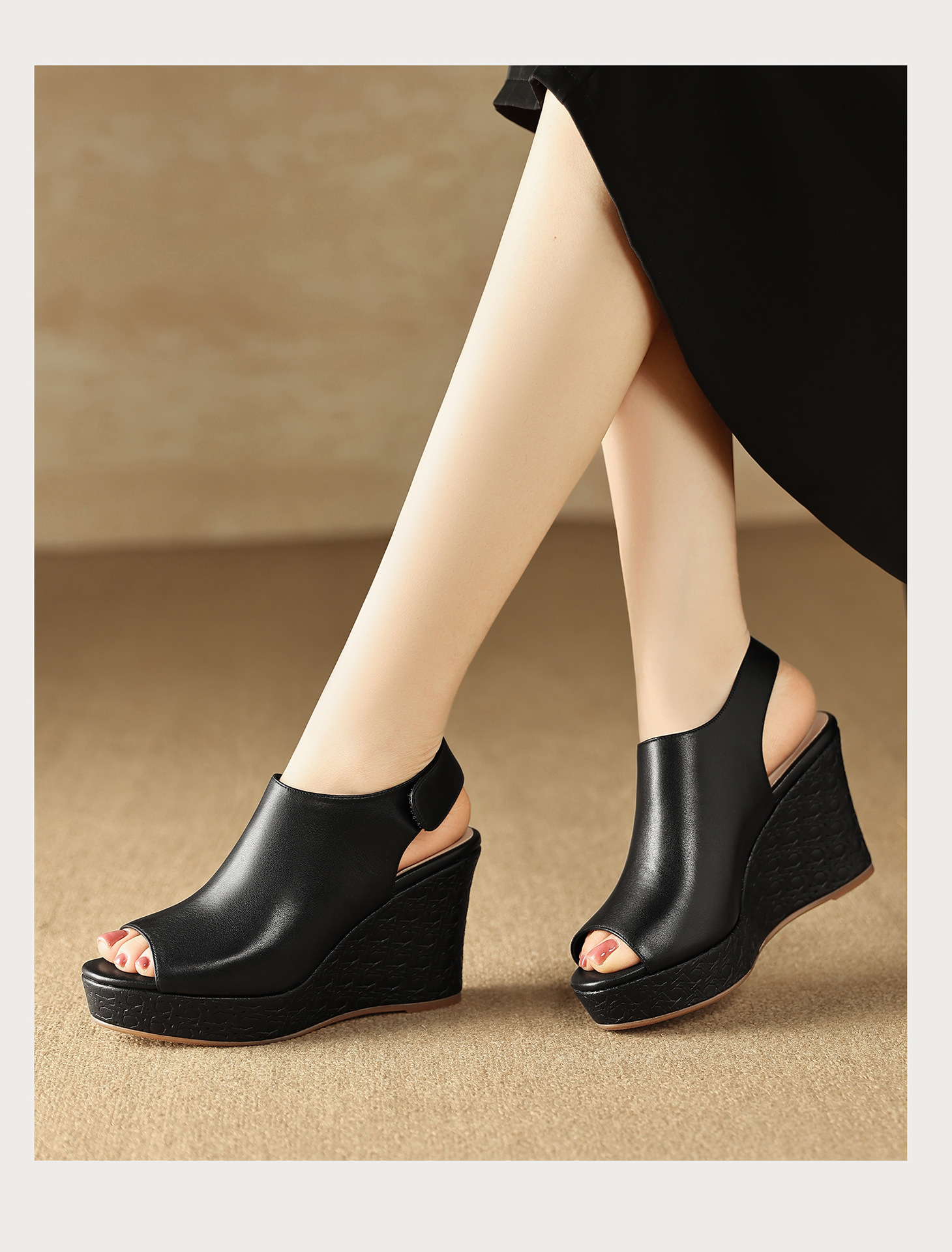 Sandal cao gót nữ quai ngang mũi hở đế xuồng gót 9 cm — màu đen, màu trắng ngà chi tiết 18