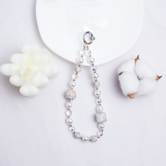 Drill ball mobile phone chain white phone chain pink crystal shiny keychain bag hanging chain