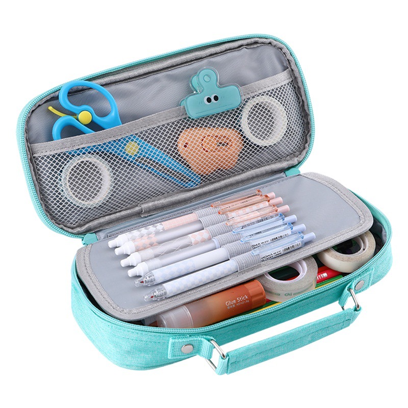 Bolsa de papelería creativa de gran capacidad caja de papelería de examen de escuela secundaria tres bolsas de bolsillo de lona al por mayor