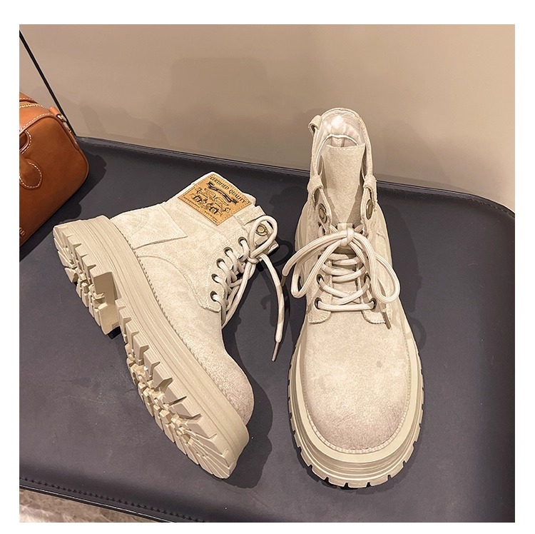 Workwear Martin Boots Short Boots for Women 2025 New Thick-Soled Spring & Fall Boots Street Frosted Leather Retro Polished Rhubarb Boots