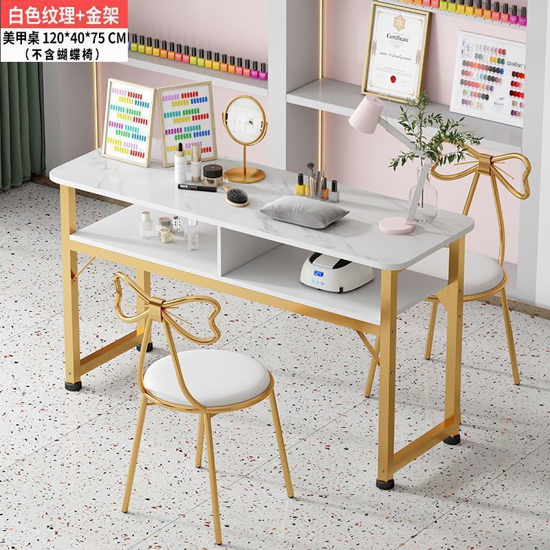 Eryouwei mármol red manicure ligera de lujo mesa japonesa simple mesa de manicure mesa y silla conjunto de imitación de doble