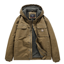 2022秋冬新款男士中长款棉服休闲大码多口袋水洗棉工装棉衣1919