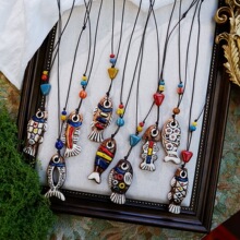 景德镇陶瓷鱼项链新中式民族风陶瓷长款毛衣链古风轻奢小众配饰女