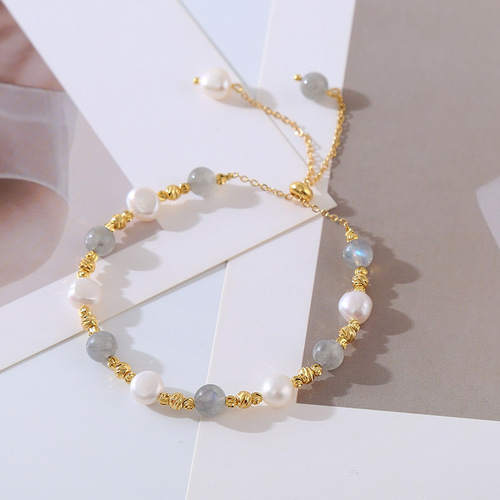 Summer New Baroque Pearl Bracelet for Women, Ins Korean Style Fashion, Unique Design, Pull-out Moonstone Bead String