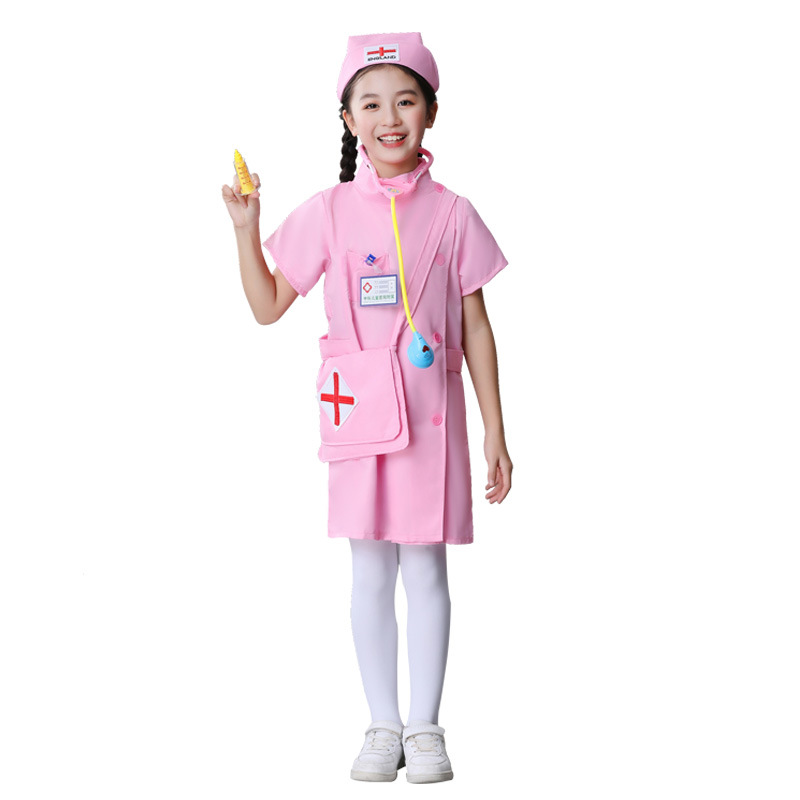 어린이 의사 옷 여아 간호사 옷 유치원 역할 의료 작업복 화이트 코트 세트 공연 의류